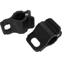 Black Sealey handlebar tie down clamps with ribbed texture and bolt fasteners, designed for secure grip and stability.