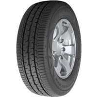 Toyo NanoEnergy Van tire, black rubber with tread pattern, mounted on a silver alloy wheel, size 185/75 R16C.