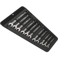 Wera 6003 Joker 11 Piece Combination Spanner Set with black finish, color-coded sizes in a triangular black holder.