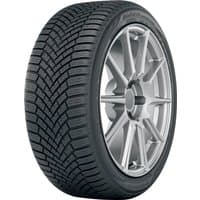 Yokohama BluEarth-Winter tire, 205/55 R16 91H, black tread with silver alloy wheel, winter grip pattern.
