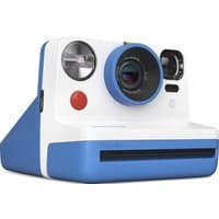 Polaroid Now Gen 2 Blue instant camera with white body, blue base, and red shutter button.