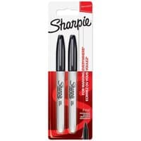 Sharpie 1985860 Fine Black Permanent Pens, pack of 12 twin blister packs, black caps, silver barrels with logo.