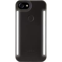 Black matte LUMEE Duo iPhone 7 case with dual vertical LED light strips and camera cutout.