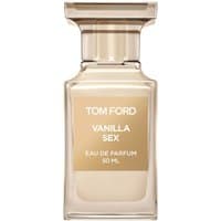 Clear glass bottle with gold label, Tom Ford Vanilla Sex Eau de Parfum, 50 ml, unisex fragrance.