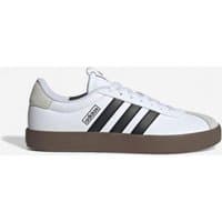 White Adidas men's walking trainers, Vl Court 3.0, with black stripes and brown sole.